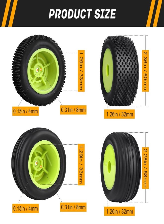 CrazyHobby Preglued Tires and Wheels Front & Rear for Losi Mini-T 2.0 (Green Rims) - Image 2